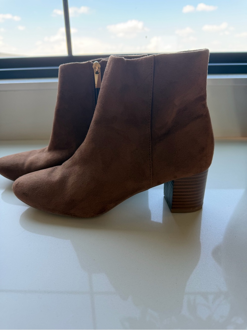 Brown Suede Ankle Boots with Block Heel - Women's - Picture 3 of 6